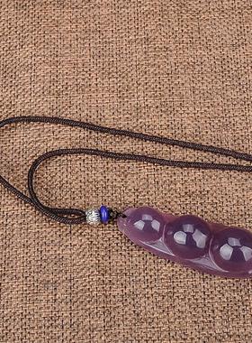 天然紫色玛瑙四季豆吊坠 帝王紫玉髓四季豆挂件挂绳项链玉坠