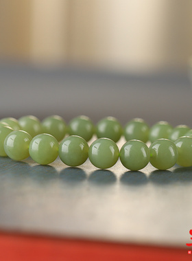 和田玉手串男女款浅青玉圆珠单圈