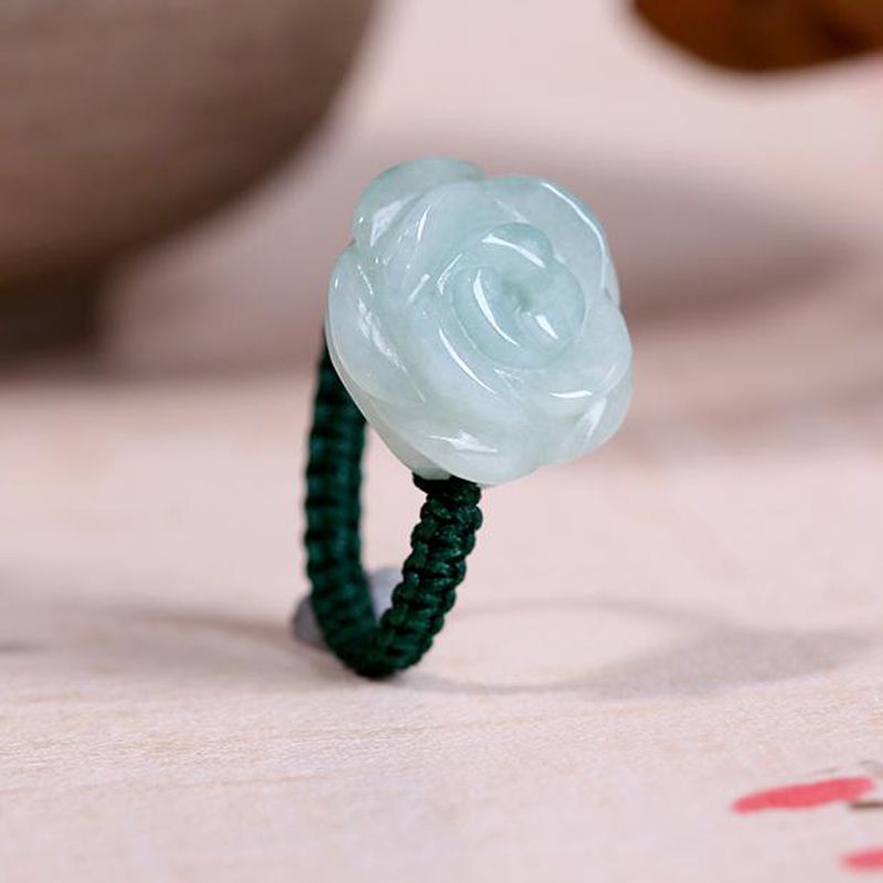 Natural jadeite peony flower ring hand ornament jade raw stone jadeite jadeite handmade weaving