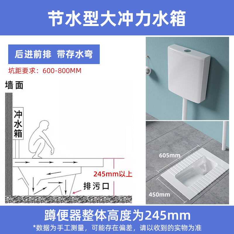 帝王洁具蹲便器蹲坑式水箱防臭便池盆卫生间家用厕所墙排式大便器-图3