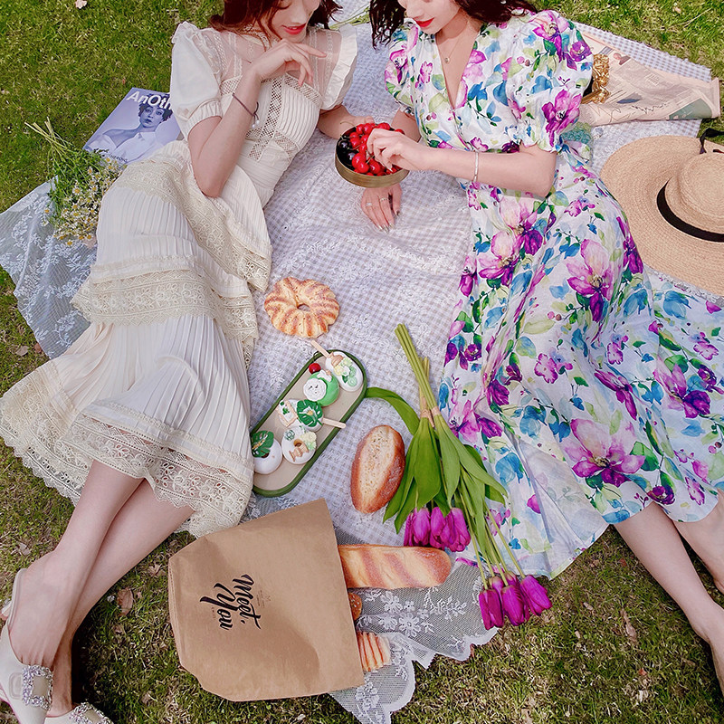 reve高定天丝亚麻紫槿花法式连衣裙 ReVe芮芙高定女装连衣裙