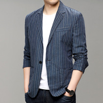 Ultra Slim Linen Suit Men Streaks Summer Loose Casual Sunscreen Small West Suit Light Cotton Linen Single Western Monolayer Jacket