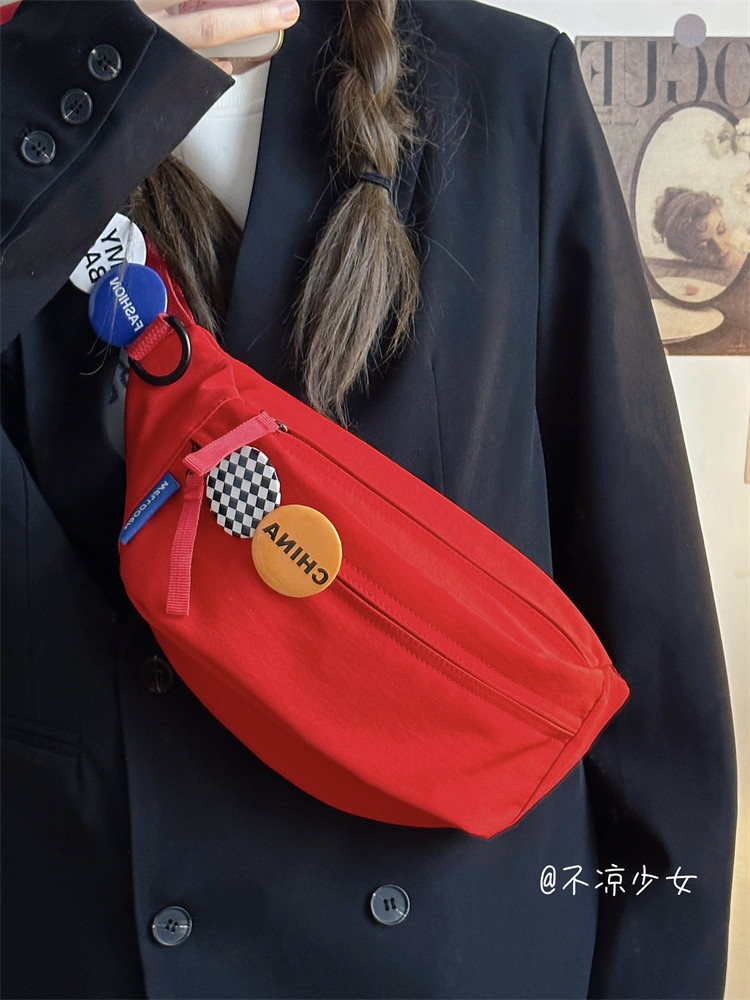 红色百搭胸包男学生运动斜挎背包日系ins复古潮牌小众休闲腰包女,淘宝优惠券,粉丝福利购,淘宝优惠卷