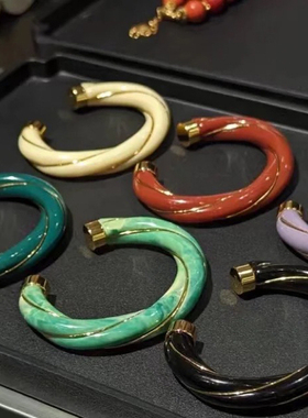 Aurelie Bidermann 2025新款小众设计感彩色金边麻花手镯女手环