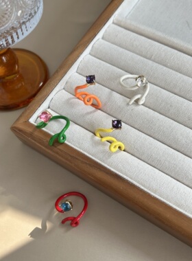 ins戒指欧美小众设计糖果色缠绕