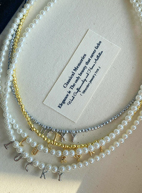 法式复古手工捶打纹字母lucky珍珠项链小众设计高级感手链锁骨链