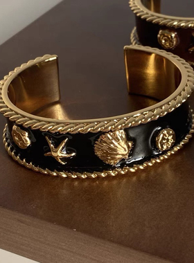 25年新款复古棕色珐琅海星开口手镯女小众设计高级感宫廷风手环