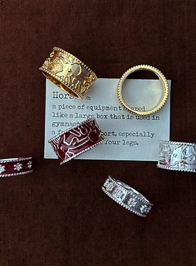 复古浮雕宽版窄版戒指珐琅填色金银金属指环美式vintage男女同款