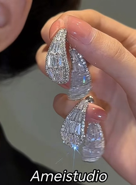 气质高级感鱼尾超闪锆石两戴耳环