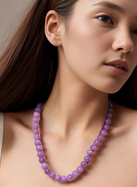 紫气东来高级感小众紫色串珠项链简约大气时尚百搭叠戴锁骨链颈链