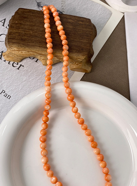 日韩ins风气质橘色串珠项链小众