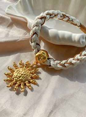 旭日东升 金银太阳手工编绳 高级感个性项链choker小众配饰新款女