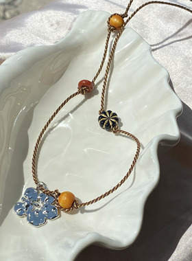 春夏新品扶桑花木珠编织项链手工编绳复古民族风度假配饰项链项饰