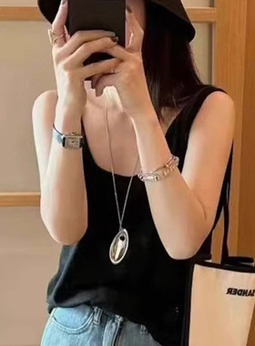 PIOW向日葵欧尼同款银色水滴长款项链女小众设计高级感吊坠毛衣链