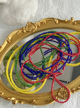 多色长项链尖晶石彩色串珠项链清凉时尚气质多巴胺简约百搭叠戴链