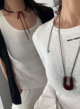 黑绳项链简约U形马蹄金属吊坠