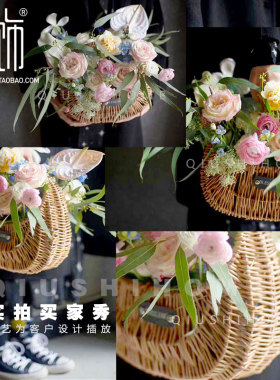 清仓也会田园手提吊篮编织收纳