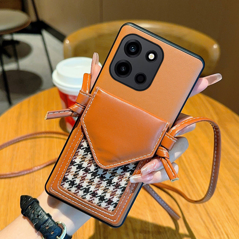 千鸟格适用一加Turbo6手机壳斜挎插卡包一加Turbo6V皮质保护套,淘宝优惠券,粉丝福利购,淘宝优惠卷