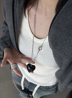 ins博主同款钛钢长款项链透明爱心小众设计款可调节颈链毛衣链女