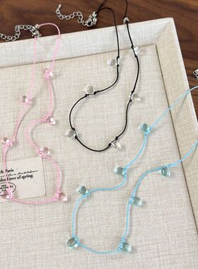 简约小清新夏季透明水滴彩色绳打结项链可爱锁骨链甜美纯欲风颈链