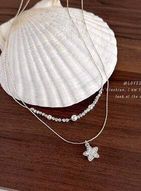 精致百搭锆石星星碎银双层叠戴项链女设计感轻奢时尚颈链毛衣链