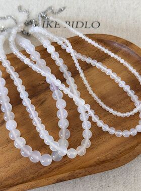 天然白色冰透玛瑙手工串珠项链复古高级感百搭颈链个性锁骨链配饰