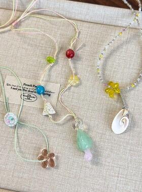 度假风彩色串珠项链小众设计手工短款锁骨链ins风甜酷多巴胺配饰