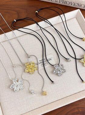 简约花朵抽拉可调节项链女气质百搭长款毛衣链小众设计感独特配饰