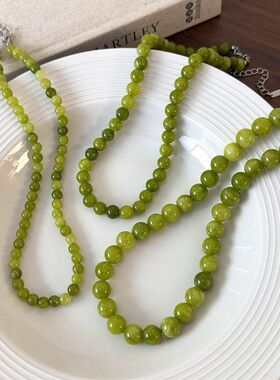 法式绿色青提项链小众夏天手工串珠天然石锁骨链叠戴新中式配饰
