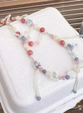 糖果色爱心手工串珠流苏项链女夏小众设计温柔甜美百搭锁骨链颈链