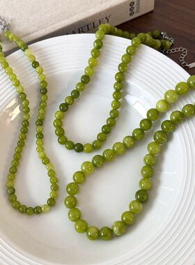 法式绿色青提项链小众夏天手工串珠天然石锁骨链叠戴新中式配饰