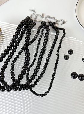网红博主同款黑色玻璃珠串珠项链小众轻奢冷淡风酷潮颈链项链女