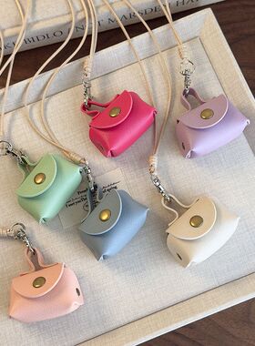 多巴胺pu皮质零钱包包项链女小众挂脖配饰长款吊坠锁骨卫衣毛衣链