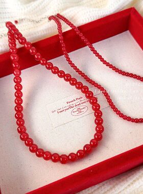 新中式国风红色串珠项链配饰2024新款爆款高级感锁骨颈链复古配饰