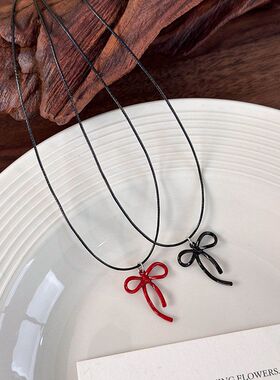 简约百搭安可拉红色蝴蝶结项链女秋冬气质高级感锁骨链ins风颈链