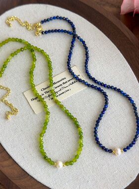 淡水珍珠项链女克莱因蓝青金石锁骨链轻奢高级感串珠颈链2026新款