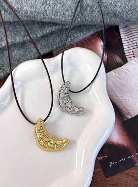 小众流行时尚金属牛角包项链韩系简约ins风百搭长款皮绳卫衣链女