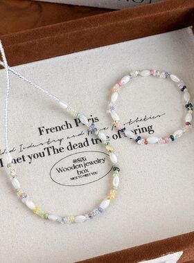 海边度假风椭圆贝壳彩色串珠手链项链小众甜美撞色choker锁骨链女