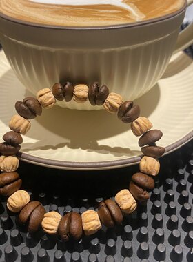 咖啡豆天然碎石手工串珠手链