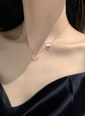日韩简约钛钢蝴蝶项链1条 女不锈钢蝴蝶锁骨链颈链配饰品0504