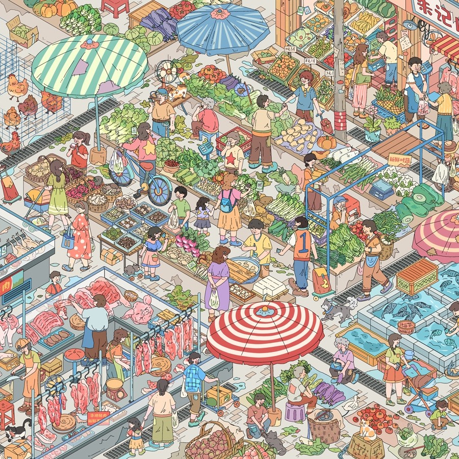 雀麦18.0菜市场街景造景贴纸新款3D立体叠堆场景解压微缩DIY贴画,淘宝优惠券,粉丝福利购,淘宝优惠卷