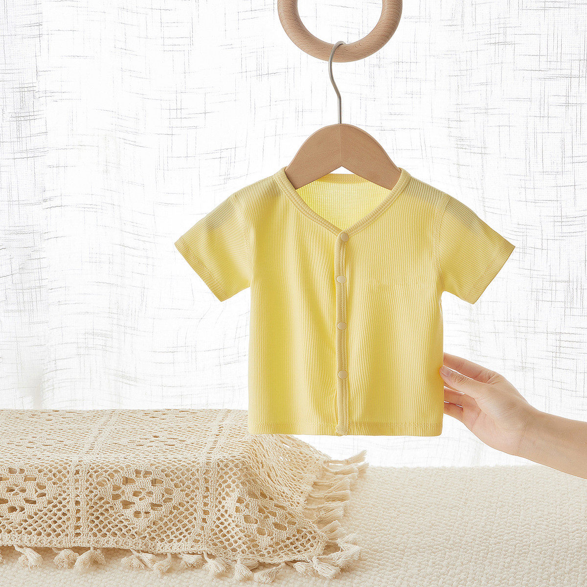 新生婴儿开衫夏季初生宝宝衣服薄款短袖T恤莫代尔无骨和尚服上衣,淘宝优惠券,粉丝福利购,淘宝优惠卷