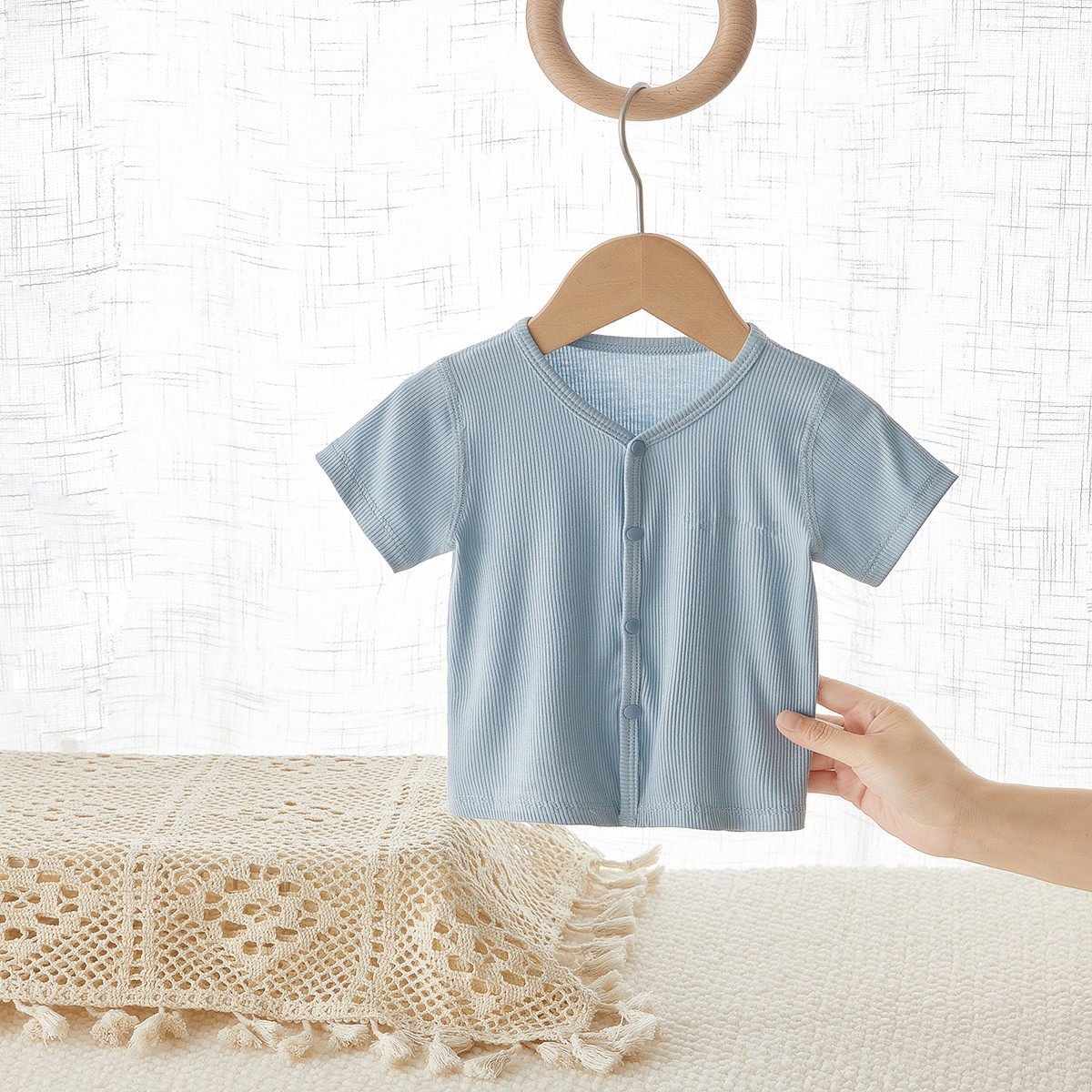 新生婴儿开衫夏季初生宝宝衣服薄款短袖T恤莫代尔无骨和尚服上衣,淘宝优惠券,粉丝福利购,淘宝优惠卷