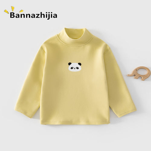 纯棉男女宝宝半高领打底衫无骨婴儿秋衣上衣秋冬男童女童儿童T恤 - 图3