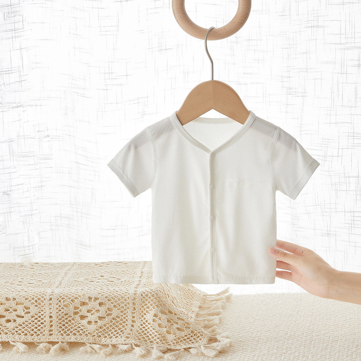 新生婴儿开衫夏季初生宝宝衣服薄款短袖T恤莫代尔无骨和尚服上衣,淘宝优惠券,粉丝福利购,淘宝优惠卷