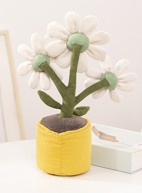 新款小雏菊毛绒盆栽办公室家居摆件可爱毛绒玩具盆栽花卉公仔同款