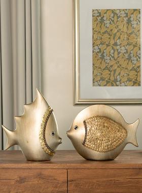 高档欧式摆件创意家居装饰品陶瓷情侣鱼轻奢高档客厅电视柜摆件