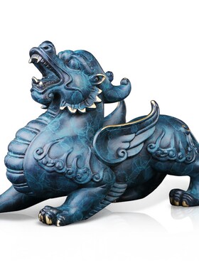 吉善堂 全铜霸王貔貅摆件 招财皮丘雌雄一对办公室客厅装饰品0180