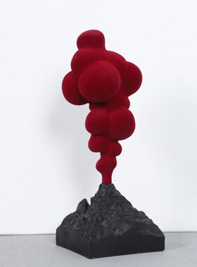 火山喷发植绒摆件现代简约样板间客厅家居装饰品桌面红色软装雕塑