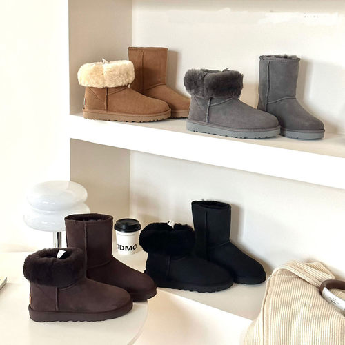 桑坡U家冬季中筒雪地靴女鞋羊皮毛一体女时尚休闲加厚保暖潮流款 - 图1